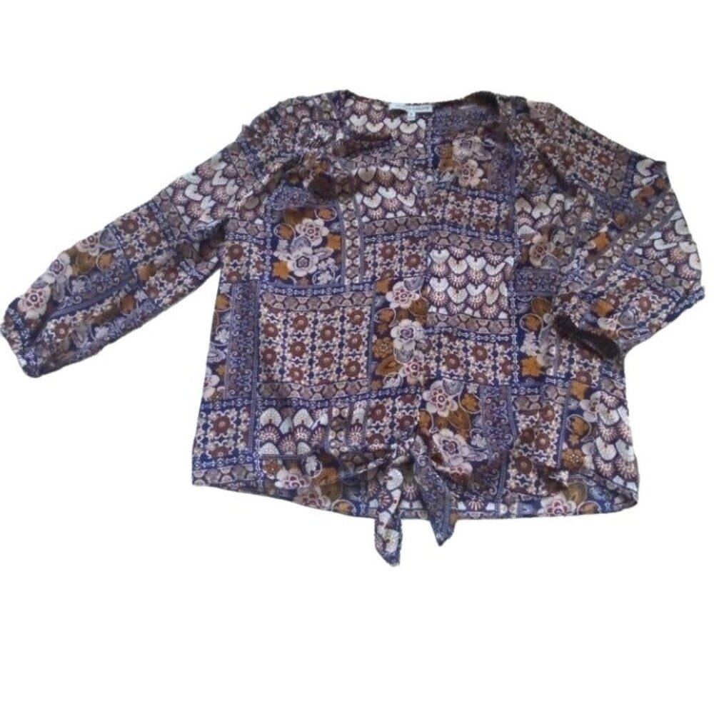 Collective Concepts Womens Front Tie Floral Blouse-Size Medium-GUC